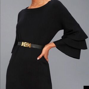 Elegant Black Dress with Gold Belt